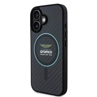 Apple iPhone 16 Kılıf Aston Martin Orjinal Lisanslı M-safe Şarj Özellikli Renkli Halka ve Karbon Fiber Tasarımlı Kapak - 3