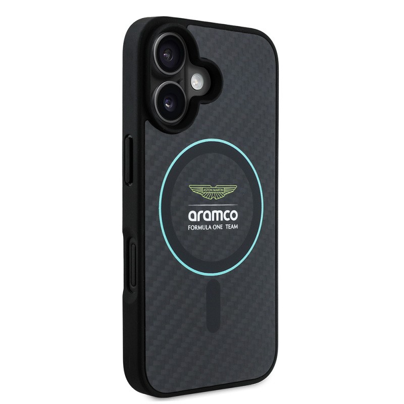 Apple iPhone 16 Kılıf Aston Martin Orjinal Lisanslı M-safe Şarj Özellikli Renkli Halka ve Karbon Fiber Tasarımlı Kapak - 4