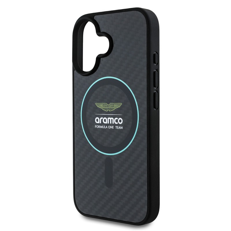 Apple iPhone 16 Kılıf Aston Martin Orjinal Lisanslı M-safe Şarj Özellikli Renkli Halka ve Karbon Fiber Tasarımlı Kapak - 6