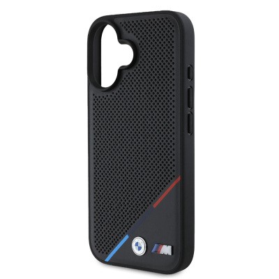 Apple iPhone 16 Kılıf BMW Orjinal Lisanslı M-safe Şarj Özellikli M Logolu Üç Çizgili Delikli Deri Kapak - 5