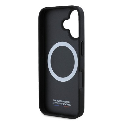 Apple iPhone 16 Kılıf BMW Orjinal Lisanslı M-safe Şarj Özellikli M Logolu Üç Çizgili Delikli Deri Kapak - 6