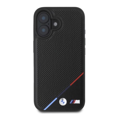 Apple iPhone 16 Kılıf BMW Orjinal Lisanslı M-safe Şarj Özellikli M Logolu Üç Çizgili Delikli Deri Kapak - 9