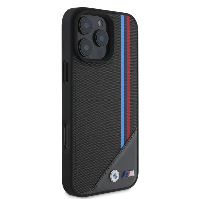Apple iPhone 16 Kılıf BMW Orjinal Lisanslı M-safe Şarj Özellikli M Logolu Üç Çizgili Dikiş Detaylı Meshed Tricolor Stripes Kapak - 5