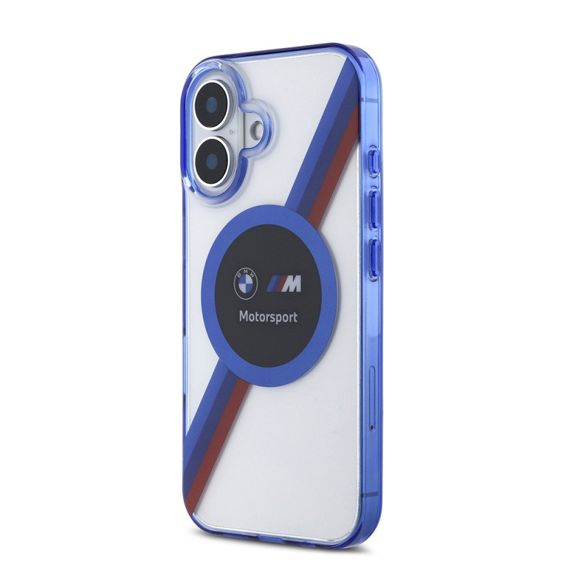 Apple iPhone 16 Kılıf BMW Orjinal Lisanslı M-safe Şarj Özellikli M Logolu Üç Renk Çizgili Motorsport Circle Kapak - 3