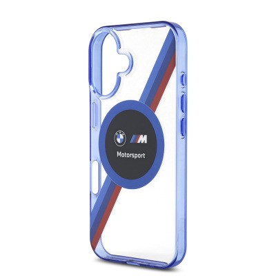Apple iPhone 16 Kılıf BMW Orjinal Lisanslı M-safe Şarj Özellikli M Logolu Üç Renk Çizgili Motorsport Circle Kapak - 7