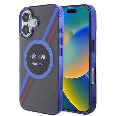 Apple iPhone 16 Kılıf BMW Orjinal Lisanslı M Logolu Üç Renk Çizgili Motorsport Circle Kapak - BMW