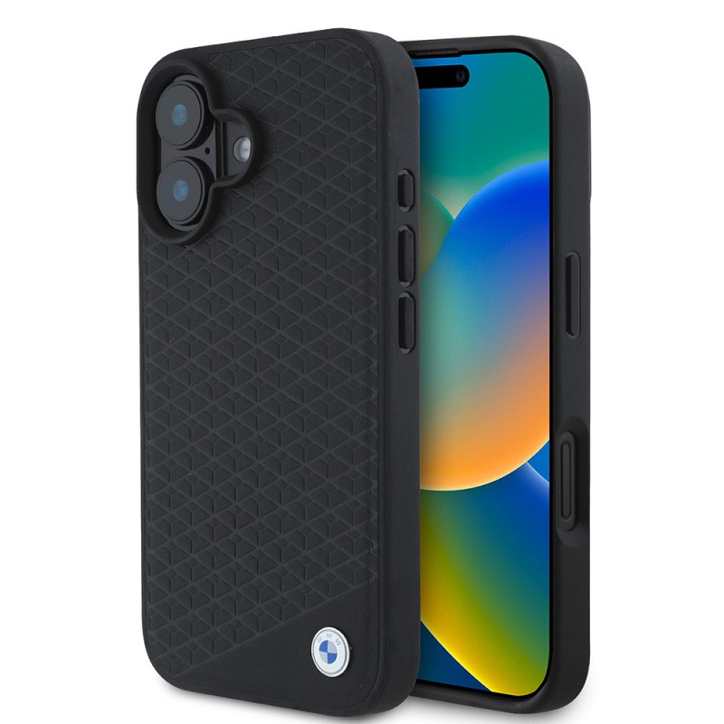 Apple iPhone 16 Kılıf BMW Orjinal Lisanslı M-safe Şarj Özellikli Metal Logolu Dokulu Diamond Deri Kapak - 2