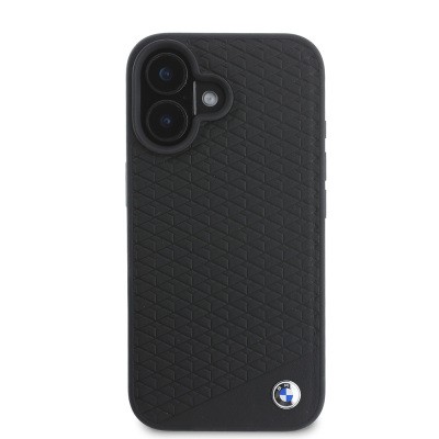 Apple iPhone 16 Kılıf BMW Orjinal Lisanslı M-safe Şarj Özellikli Metal Logolu Dokulu Diamond Deri Kapak - 4