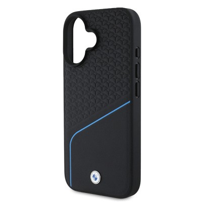Apple iPhone 16 Kılıf BMW Orjinal Lisanslı M-safe Şarj Özellikli Metal Logolu Dokulu ve Çizgili Deri Kapak - 7