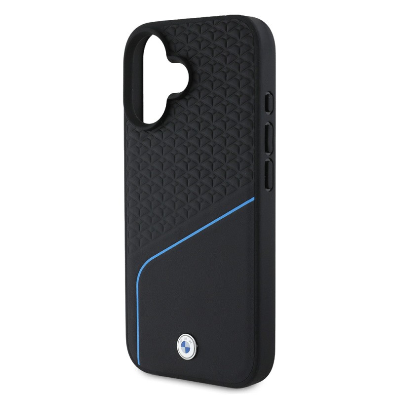 Apple iPhone 16 Kılıf BMW Orjinal Lisanslı M-safe Şarj Özellikli Metal Logolu Dokulu ve Çizgili Deri Kapak - 7