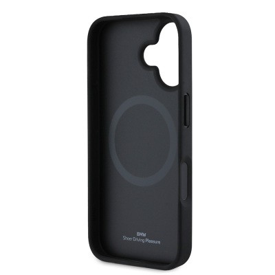 Apple iPhone 16 Kılıf BMW Orjinal Lisanslı M-safe Şarj Özellikli Metal Logolu Dokulu ve Çizgili Deri Kapak - 8