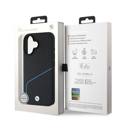 Apple iPhone 16 Kılıf BMW Orjinal Lisanslı M-safe Şarj Özellikli Metal Logolu Dokulu ve Çizgili Deri Kapak - 9