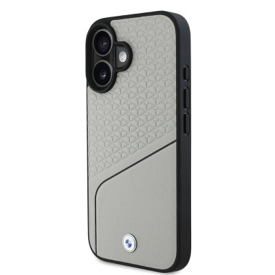 Apple iPhone 16 Kılıf BMW Orjinal Lisanslı M-safe Şarj Özellikli Metal Logolu Dokulu ve Çizgili Deri Kapak - 11