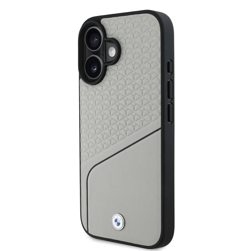 Apple iPhone 16 Kılıf BMW Orjinal Lisanslı M-safe Şarj Özellikli Metal Logolu Dokulu ve Çizgili Deri Kapak - 11