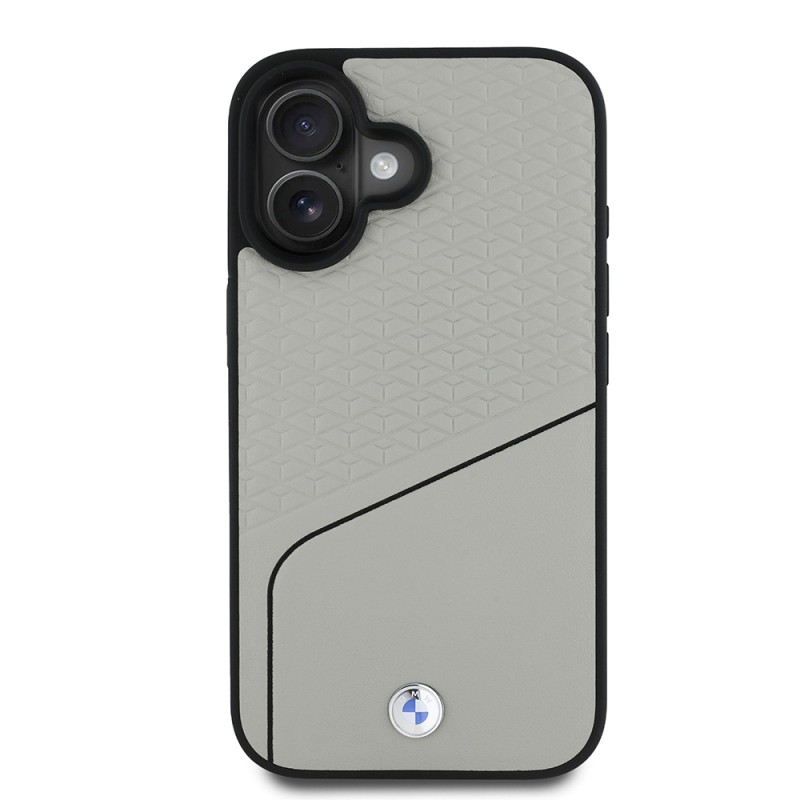 Apple iPhone 16 Kılıf BMW Orjinal Lisanslı M-safe Şarj Özellikli Metal Logolu Dokulu ve Çizgili Deri Kapak - 12