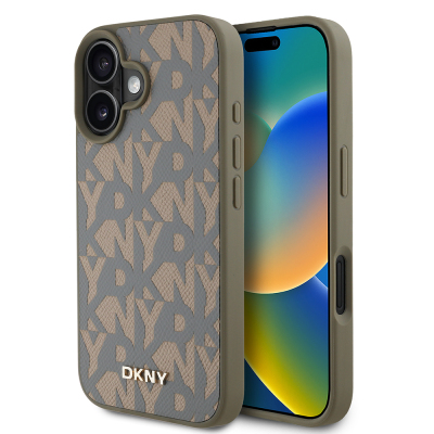 Apple iPhone 16 Kılıf DKNY Orjinal Lisanslı M-safe Şarj Özellikli 3D Yazılı Grid Pattern Kapak - DKNY