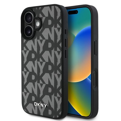 Apple iPhone 16 Kılıf DKNY Orjinal Lisanslı M-safe Şarj Özellikli 3D Yazılı Grid Pattern Kapak - 3