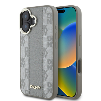 Apple iPhone 16 Kılıf DKNY Orjinal Lisanslı M-safe Şarj Özellikli 3D Yazılı Checkered Pattern Kapak - DKNY