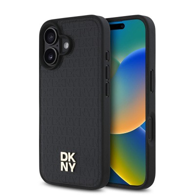 Apple iPhone 16 Kılıf DKNY Orjinal Lisanslı M-safe Şarj Özellikli 3D Yazılı Repeat Pattern Kapak - 2