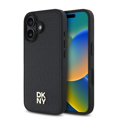 Apple iPhone 16 Kılıf DKNY Orjinal Lisanslı M-safe Şarj Özellikli 3D Yazılı Repeat Pattern Kapak - DKNY