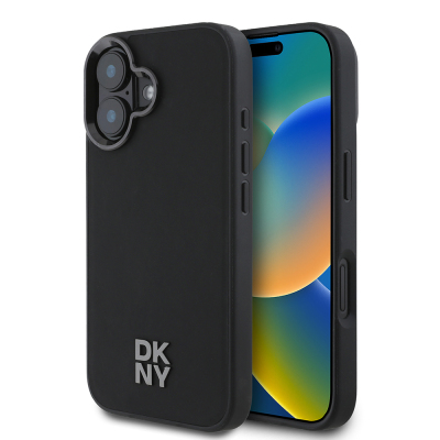 Apple iPhone 16 Kılıf DKNY Orjinal Lisanslı M-safe Şarj Özellikli Metal Logolu PU Deri Plain Kapak - DKNY