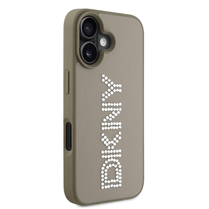 Apple iPhone 16 Kılıf DKNY Orjinal Lisanslı Taşlı DKNY Yazılı Metalik Rhinestones PU Deri Kapak - 6