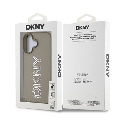 Apple iPhone 16 Kılıf DKNY Orjinal Lisanslı Taşlı DKNY Yazılı Metalik Rhinestones PU Deri Kapak - 10