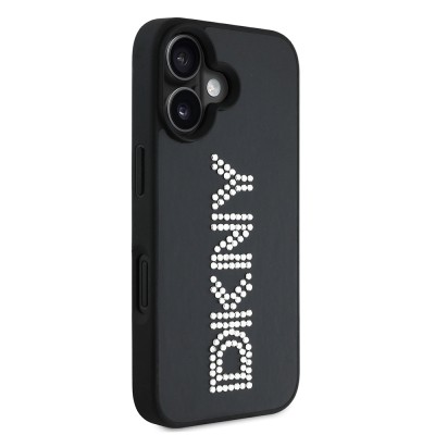 Apple iPhone 16 Kılıf DKNY Orjinal Lisanslı Taşlı DKNY Yazılı Metalik Rhinestones PU Deri Kapak - 13