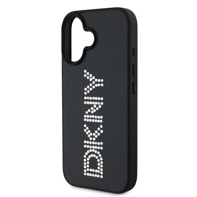 Apple iPhone 16 Kılıf DKNY Orjinal Lisanslı Taşlı DKNY Yazılı Metalik Rhinestones PU Deri Kapak - 15
