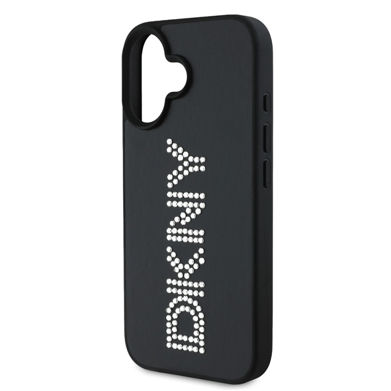 Apple iPhone 16 Kılıf DKNY Orjinal Lisanslı Taşlı DKNY Yazılı Metalik Rhinestones PU Deri Kapak - 15