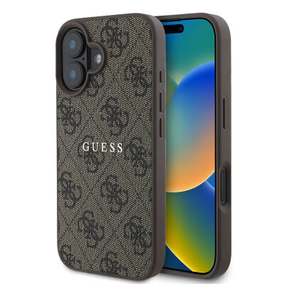 Apple iPhone 16 Kılıf Guess Orjinal Lisanslı M-safe Şarj Özellikli 4G Desenli Yazı Logolu Kapak - Guess