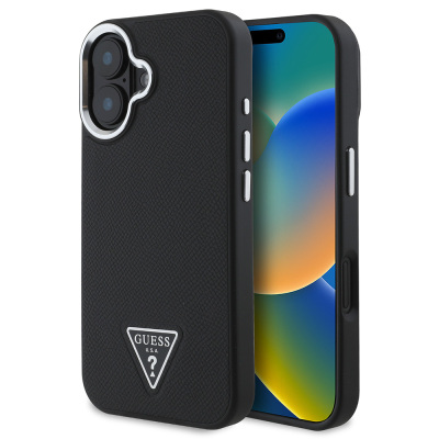 Apple iPhone 16 Kılıf Guess Orjinal Lisanslı M-safe Şarj Özellikli Grained Triangle Kapak - Guess