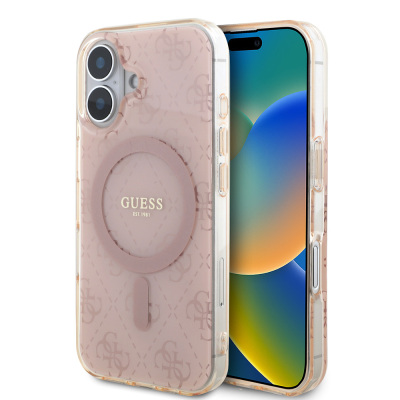 Apple iPhone 16 Kılıf Guess Orjinal Lisanslı M-safe Şarj Özellikli IML Baskılı Klasik Logolu 4G Desenli Kapak - Guess