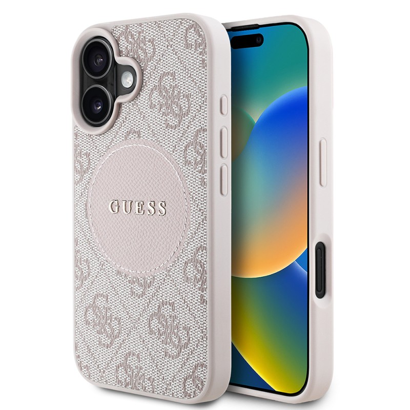 Apple iPhone 16 Kılıf Guess Orjinal Lisanslı M-safe Şarj Özellikli Yazı Logolu Circle Classic Kapak - 5