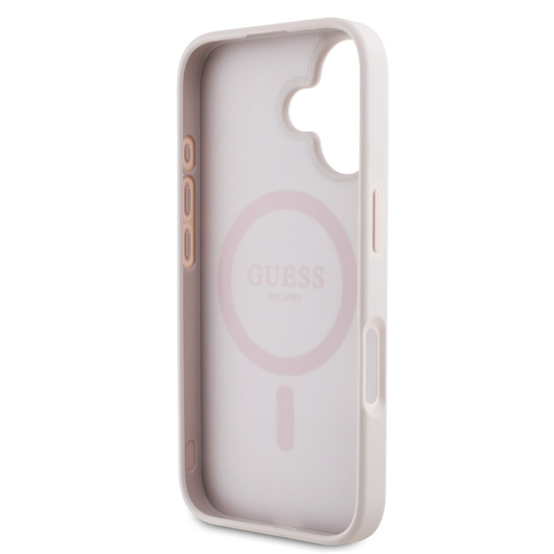 Apple iPhone 16 Kılıf Guess Orjinal Lisanslı M-safe Şarj Özellikli Yazı Logolu Circle Classic Kapak - 10