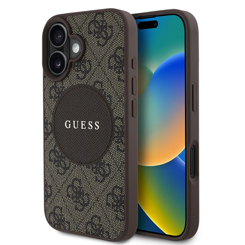 Apple iPhone 16 Kılıf Guess Orjinal Lisanslı M-safe Şarj Özellikli Yazı Logolu Circle Classic Kapak - 12