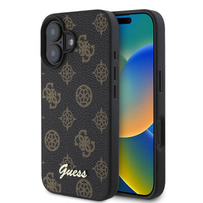 Apple iPhone 16 Kılıf Guess Orjinal Lisanslı M-safe Şarj Özellikli Yazı Logolu Peony Kapak - Guess