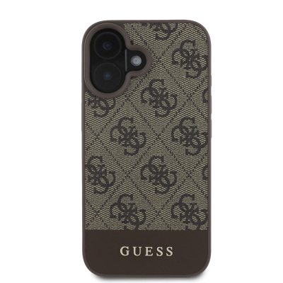 Apple iPhone 16 Kılıf Guess Orjinal Lisanslı PU Deri Şerit Logo Dizaynlı Kapak - Guess