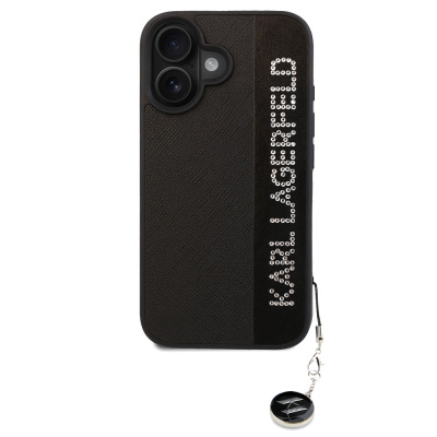 Apple iPhone 16 Kılıf Karl Lagerfeld Orjinal Lisanslı Anahtarlıklı Taşlı KL Yazılı Saffiano Rhinestones Kapak - Karl Lagerfeld