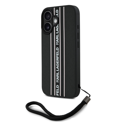 Apple iPhone 16 Kılıf Karl Lagerfeld Orjinal Lisanslı Askılı Saffiano Athleisure Şerit Çizgili Kapak - Karl Lagerfeld