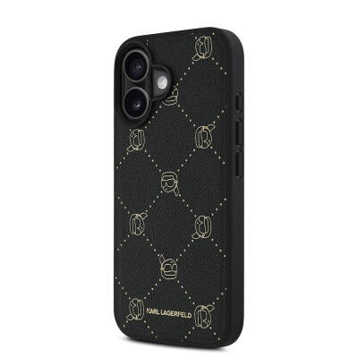 Apple iPhone 16 Kılıf Karl Lagerfeld Orjinal Lisanslı M-safe Şarj Özellikli PU Deri Karl Heads Desenli Klasik Logolu Kapak - 3