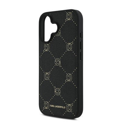Apple iPhone 16 Kılıf Karl Lagerfeld Orjinal Lisanslı M-safe Şarj Özellikli PU Deri Karl Heads Desenli Klasik Logolu Kapak - 7