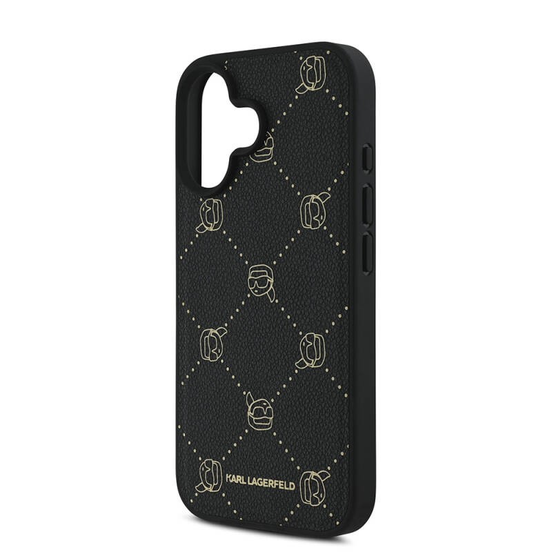 Apple iPhone 16 Kılıf Karl Lagerfeld Orjinal Lisanslı M-safe Şarj Özellikli PU Deri Karl Heads Desenli Klasik Logolu Kapak - 7