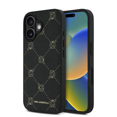 Apple iPhone 16 Kılıf Karl Lagerfeld Orjinal Lisanslı M-safe Şarj Özellikli PU Deri Karl Heads Desenli Klasik Logolu Kapak - Karl Lagerfeld