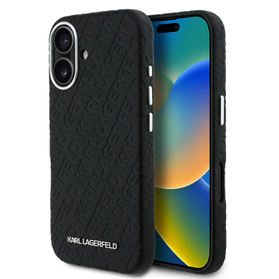 Apple iPhone 16 Kılıf Karl Lagerfeld Orjinal Lisanslı PU Deri Damgalı Metal Yazı Logolu Kapak - Karl Lagerfeld