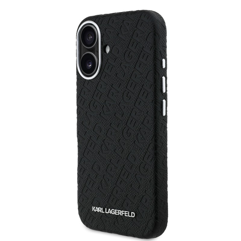 Apple iPhone 16 Kılıf Karl Lagerfeld Orjinal Lisanslı PU Deri Damgalı Metal Yazı Logolu Kapak - 3