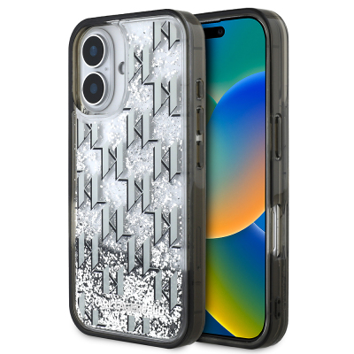 Apple iPhone 16 Kılıf Karl Lagerfeld Orjinal Lisanslı Simli KL Yazılı Monogram Gradient Kapak - Karl Lagerfeld