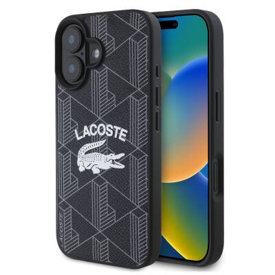Apple iPhone 16 Kılıf Lacoste Orjinal Lisanslı M-safe Şarj Özellikli Mono Vintage Logo Kapak - 3