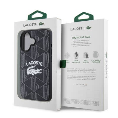 Apple iPhone 16 Kılıf Lacoste Orjinal Lisanslı M-safe Şarj Özellikli Mono Vintage Logo Kapak - 8