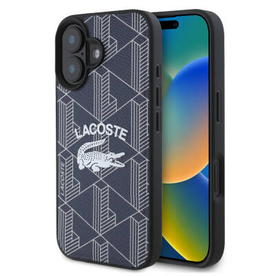 Apple iPhone 16 Kılıf Lacoste Orjinal Lisanslı M-safe Şarj Özellikli Mono Vintage Logo Kapak - Lacoste